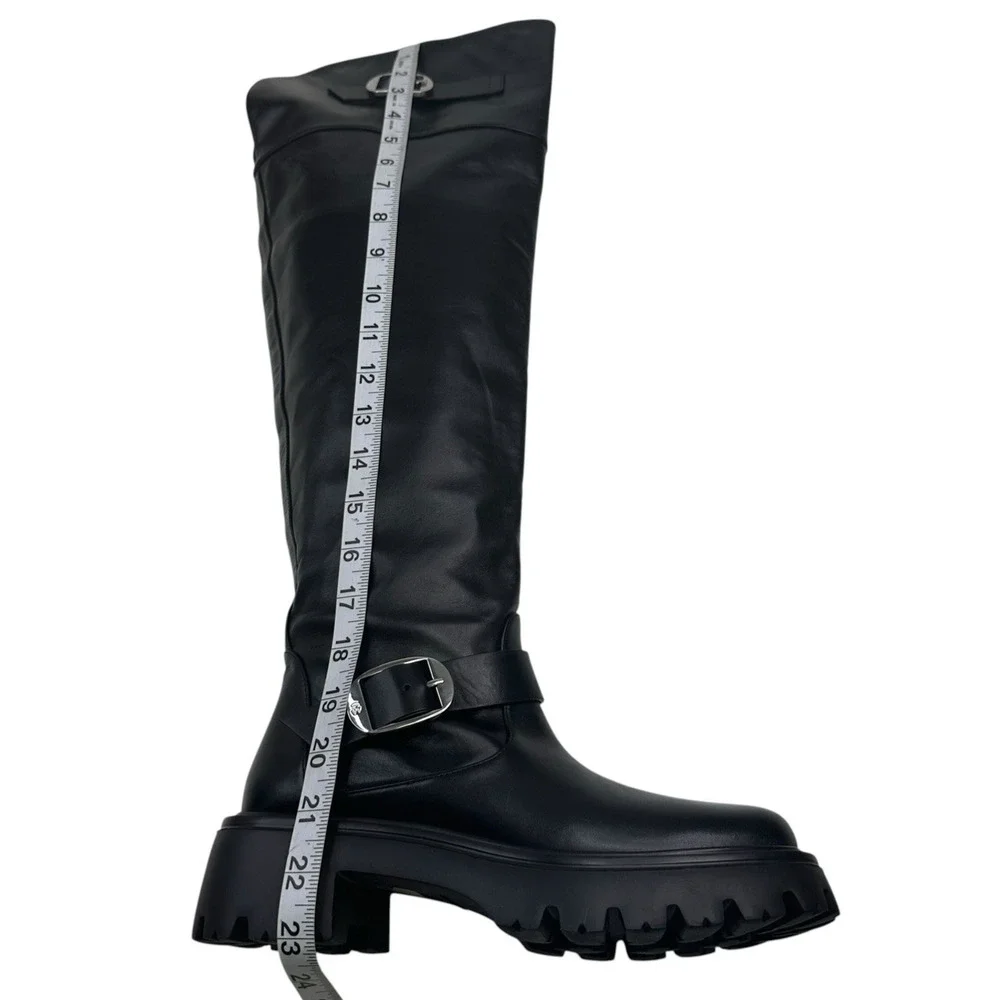 Stuart Weitzman Emerson 50MM Buckle-Accented Leather Tall Boots Size 7B New $950